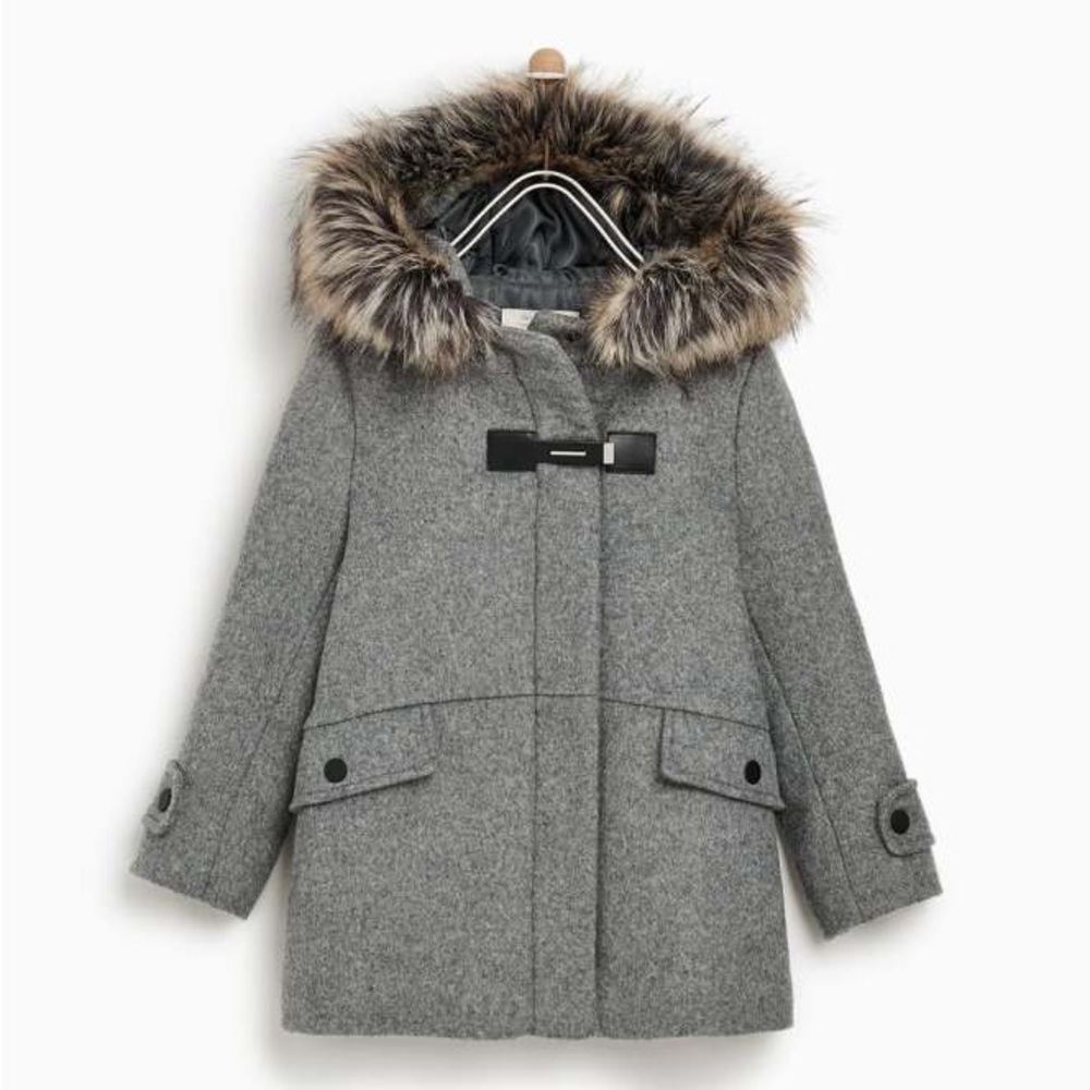 Zara Kids Girl Duffle Coat wool blend With Toggle brown girls 5
